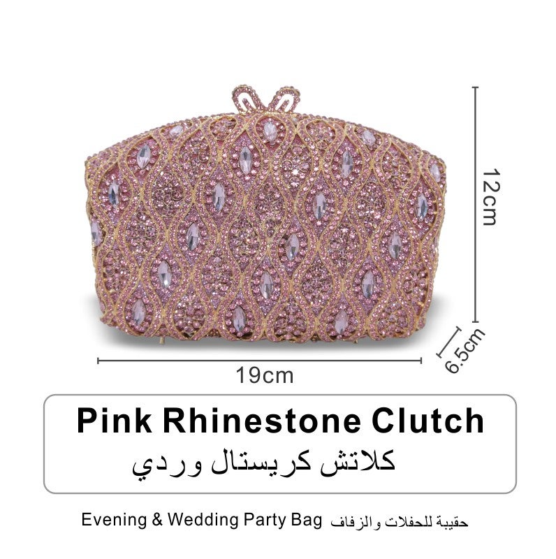 Crystal Rhinestone Evening Clutch Bag, Bow Metal Frame Formal Party Handbag Women Wedding Dinner Purse
