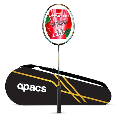 Apacs Attack 66 (35LBS | 5U | Power x Speed Frame System) 30T High Modulus Graphite Badminton Racket with Full Cover | Made in Vietman (Gold) - Image 1