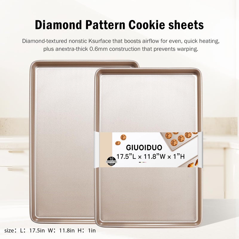 GIUOIDUO 2 Pack Half Sheet Baking Pans,Commercial Quality Baking Sheet Pan Set,Carbon Steel Cooking Pans, Non Stick Baking Sheet for Oven,Large Thick Cookie Tray Pans for Bakingï¼ˆ17.5 * 11.8 * 1inchï¼‰ - Image 3