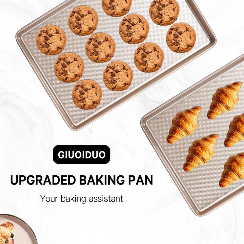 GIUOIDUO 2 Pack Half Sheet Baking Pans,Commercial Quality Baking Sheet Pan Set,Carbon Steel Cooking Pans, Non Stick Baking Sheet for Oven,Large Thick Cookie Tray Pans for Bakingï¼ˆ17.5 * 11.8 * 1inchï¼‰ - Image 5