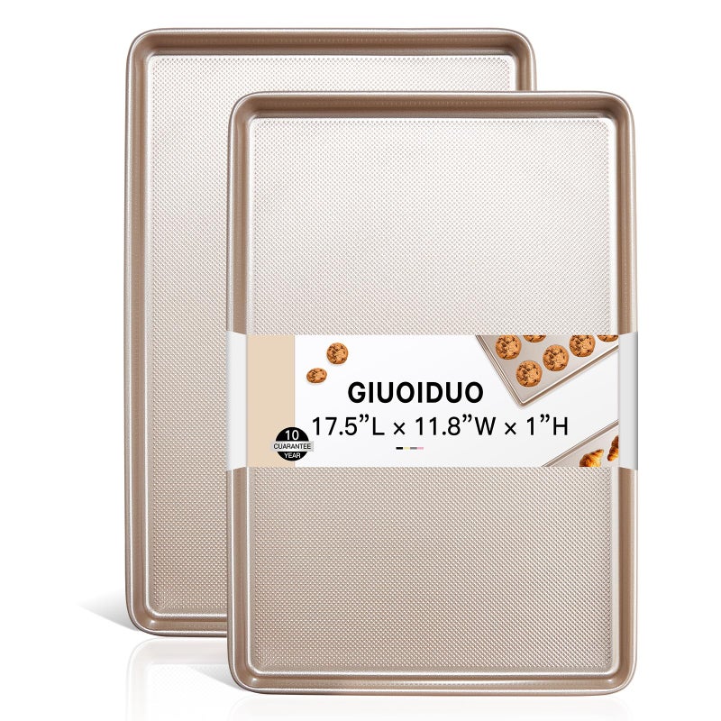 GIUOIDUO 2 Pack Half Sheet Baking Pans,Commercial Quality Baking Sheet Pan Set,Carbon Steel Cooking Pans, Non Stick Baking Sheet for Oven,Large Thick Cookie Tray Pans for Bakingï¼ˆ17.5 * 11.8 * 1inchï¼‰ - Image 1