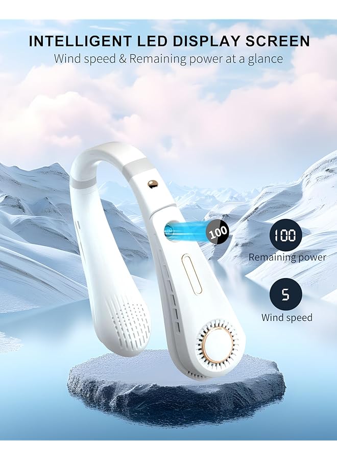 إيروريكس مروحة للرقبة بخمس سرعات ومروحة بدون شفرات ومروحة قابلة للارتداء ومروحة تبريد قابلة للطي ومروحة بدون استخدام اليدين مع شاشة LED ومروحة رقبة خفيفة الوزن ومروحة رقبة بدون استخدام اليدين واتجاه الرياح قابل للتعديل للرجال والنساء والسفر في الهواء الطلق - Image 4