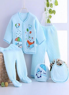 Eckek HeavyRain 5PCS Newborn Baby Boy Girl Cartoon Long Sleeve Tops+Hat+Pants +Bib Outfits Set  - Image 5