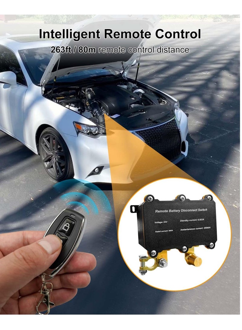 24V 500A Remote Battery Disconnect Switch, Intelligent Anti-Theft Kill Switch for Cars, Trucks, RVs and Boats with 2 Wireless Remotes - Image 2