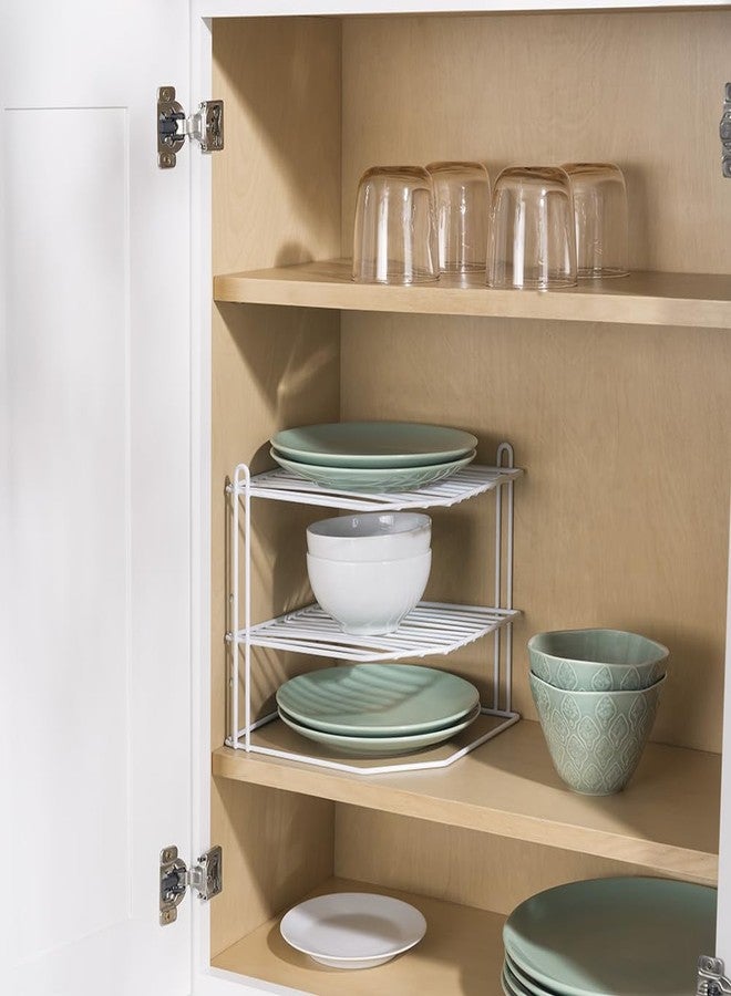 Home Basics Corner Rack, White, Vinyl Coated Steel, Rust Resistant, 2-Tier Shelf, Keeps Spices and Cups Organized, 9x9x8.5in - Image 3