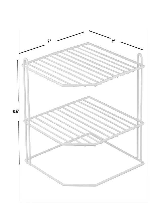 Home Basics Corner Rack, White, Vinyl Coated Steel, Rust Resistant, 2-Tier Shelf, Keeps Spices and Cups Organized, 9x9x8.5in - Image 5