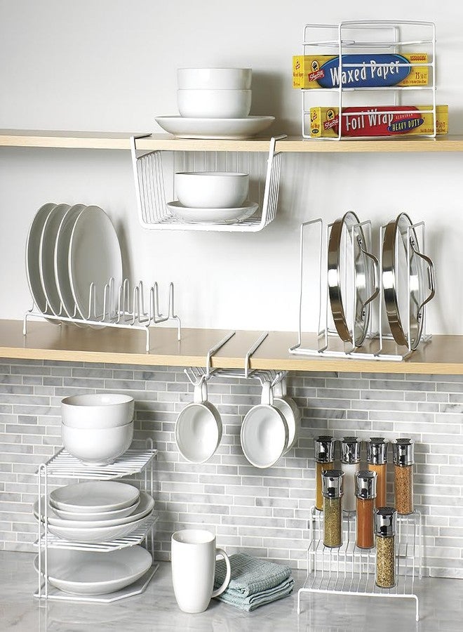 Home Basics Corner Rack, White, Vinyl Coated Steel, Rust Resistant, 2-Tier Shelf, Keeps Spices and Cups Organized, 9x9x8.5in - Image 2