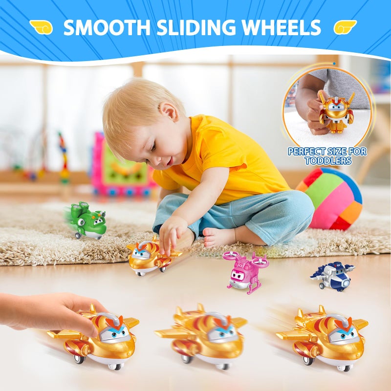 Super Wings 2" Transform-a-Bot 4-Pack, Supercharged Paul, Dizzy, Golden Boy, Mira, Airplane Toys Mini Action Figures, Preschool Toys for 3 4 5 Year Old Kids, Transformer Toys Birthday Gifts for Kids - Image 5