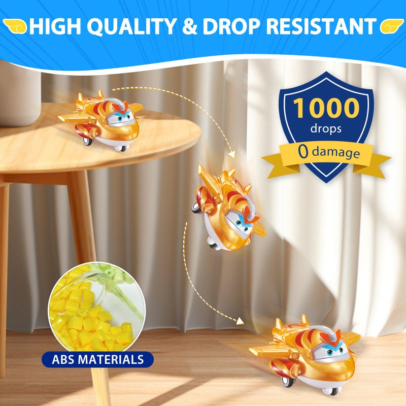 Super Wings 2" Transform-a-Bot 4-Pack, Supercharged Paul, Dizzy, Golden Boy, Mira, Airplane Toys Mini Action Figures, Preschool Toys for 3 4 5 Year Old Kids, Transformer Toys Birthday Gifts for Kids - Image 3