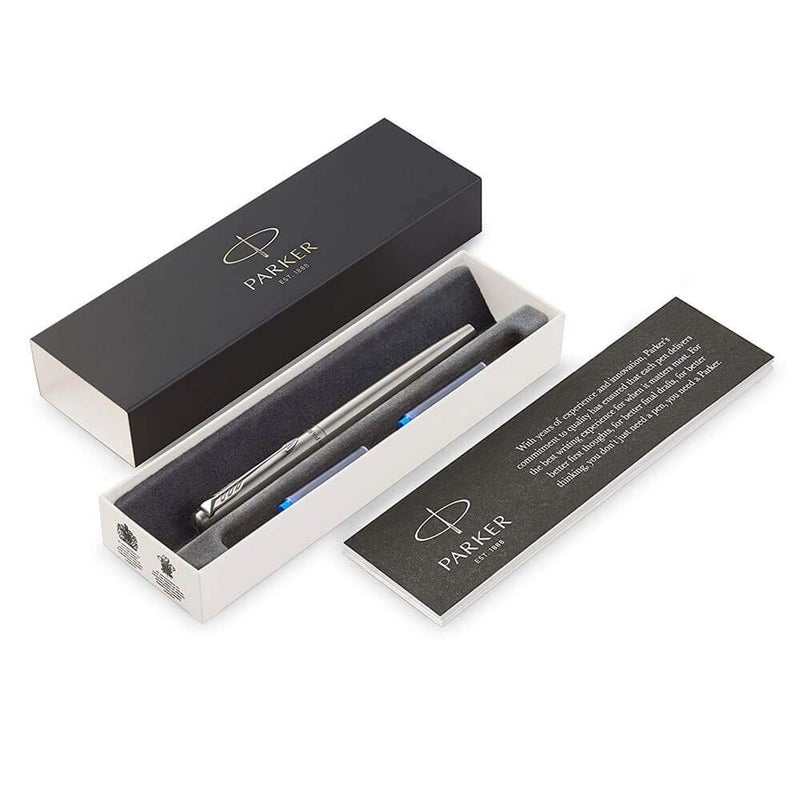 Parker Jotter Fountain Pen Stainless Steel Body Medium Point Blue Ink Includes Gift Box - Image 4