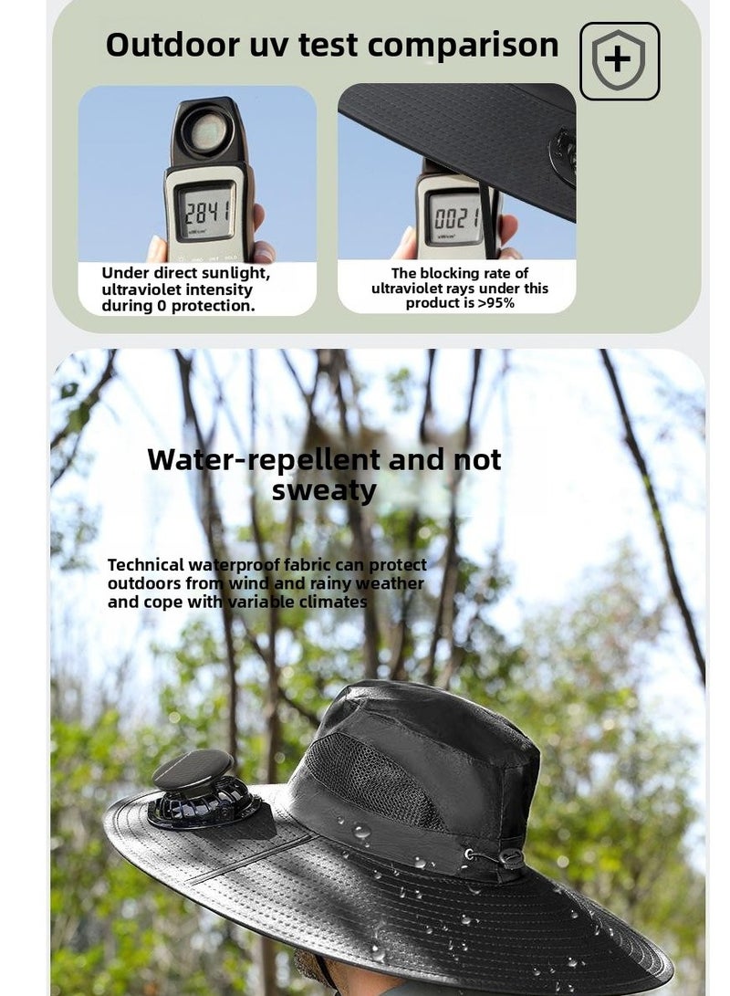 Generic Wide Brim Solar Fan Outdoor Fishing Hat,  USB & Solar Powered Fan Hat, Sun Hat  UPF 50+ Grey  - Image 2