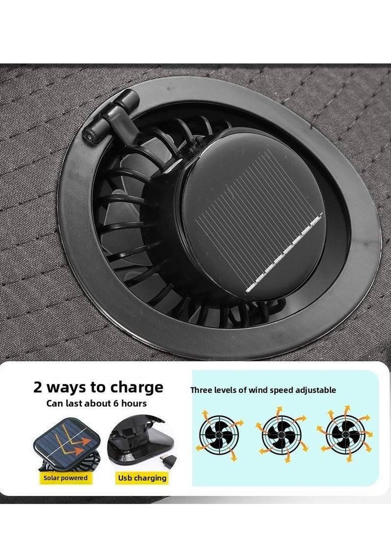Generic Wide Brim Solar Fan Outdoor Fishing Hat,  USB & Solar Powered Fan Hat, Sun Hat  UPF 50+ Grey  - Image 4
