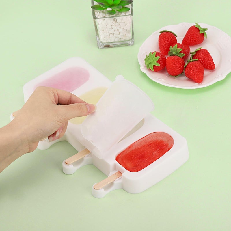 BTYMS 3 Set Popsicles Molds with Lids and 100 Pcs Wooden Popsicles Sticks, Standard Size 4 Cavities Silicone Ice Pop Molds for Making Cakesicles, Cake Pops, Ice Cream - BPA Free - Image 4