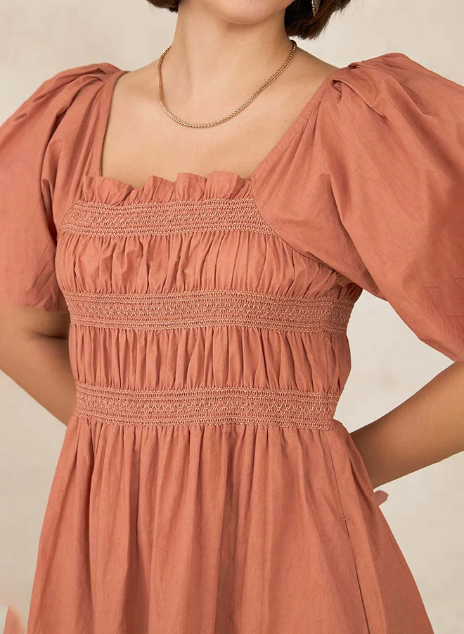Virgio VIRGIO 100% Cotton Design Smocked Midi Dress