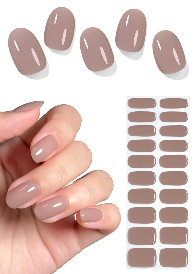 Wahrshei Semi Cured Gel Nail Strips, Jelly Brown 20pcs Adhesive UV Sticker, Wraps for Home Manicure DIY - Image 1