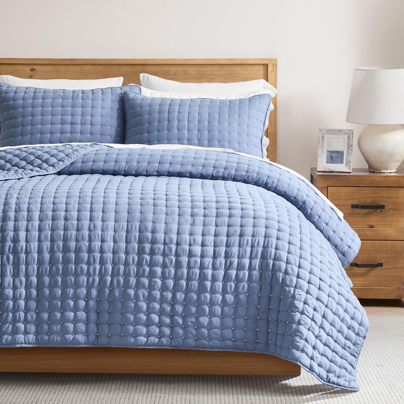 WDCOZY Blue Twin Size Quilt Bedding Sets with Pillow Sham, Lightweight Soft Bedspread Coverlet, Quilted Blanket Thin Comforter Bed Cover, All Season Summer Spring, 2 Pieces, 68x90 inches - Image 1
