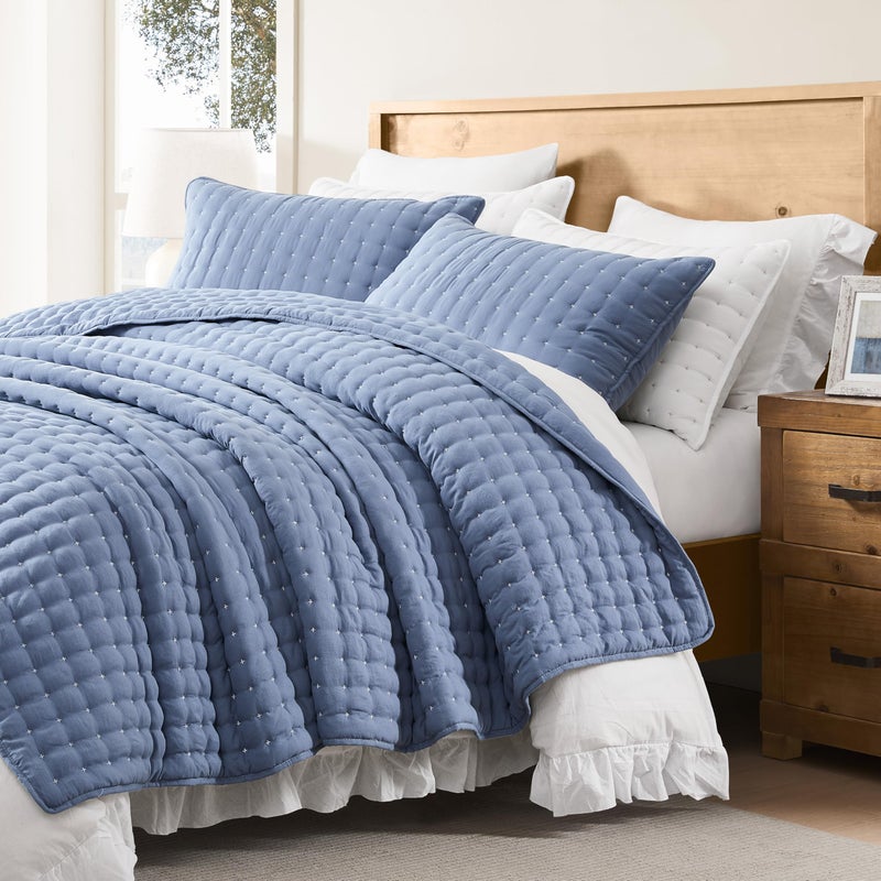 WDCOZY Blue Twin Size Quilt Bedding Sets with Pillow Sham, Lightweight Soft Bedspread Coverlet, Quilted Blanket Thin Comforter Bed Cover, All Season Summer Spring, 2 Pieces, 68x90 inches - Image 4