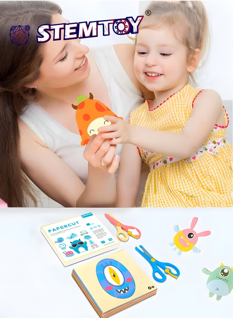 STEMTOY 100 Piece 15x15cm Paper Cutting Activity Set with 2 Pairs of Scissors, DIY Paper-Cutting Handmade Puzzle, Montessori Early Learning Educational Toy for Kindergarten & Preschool Kids, Boys, Girls, Ages 3+ (Advanced) - Image 4