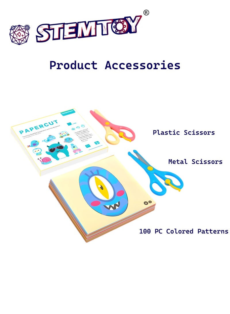 STEMTOY 100 Piece 15x15cm Paper Cutting Activity Set with 2 Pairs of Scissors, DIY Paper-Cutting Handmade Puzzle, Montessori Early Learning Educational Toy for Kindergarten & Preschool Kids, Boys, Girls, Ages 3+ (Advanced) - Image 5