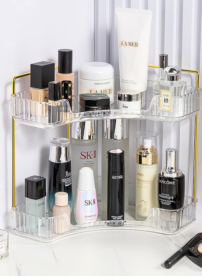 شاربدو 90 درجة زاوية الحمام عداد المنظم ، صواني الغرور للعناية بالبشرة ماكياج تخزين الرف ، العطور ومستحضرات التجميل مضمد المنظم ، كونترتوب ، المطبخ التوابل الرف (2 طبقات) - Image 1