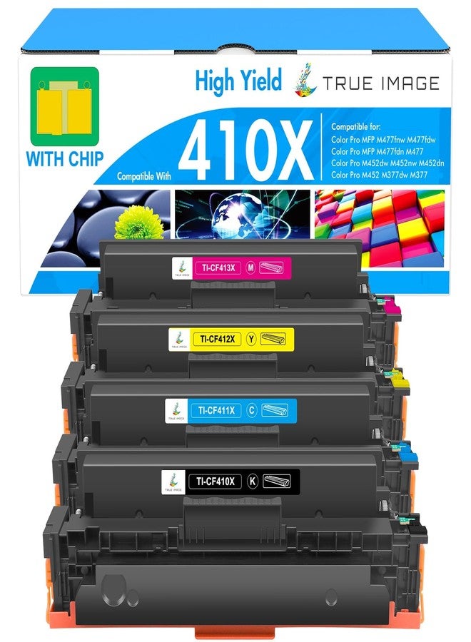 TRUE IMAGE Compatible Toner Cartridge Replacement for HP 410X 410A CF410X CF411X CF412X CF413X to use with Color LaserJet Pro MFP M477fdw M477fdn M477fnw Pro M452dn M452nw M452dw Toner Ink (4 Pack) - Image 1