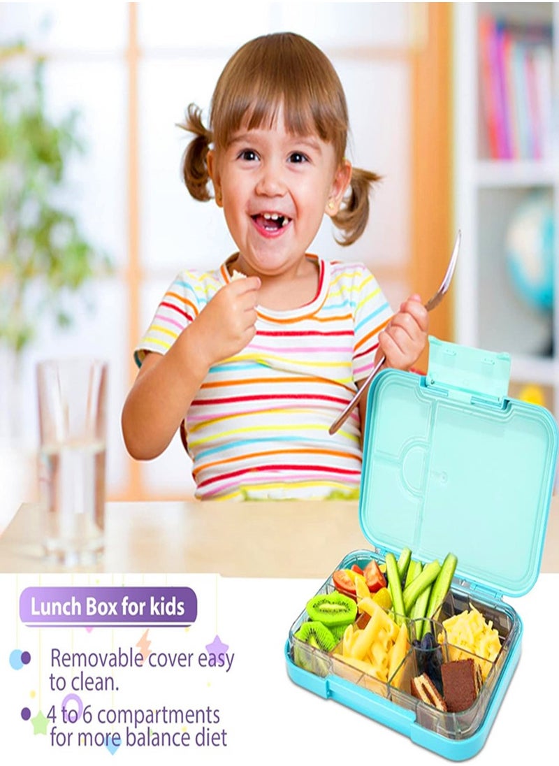 Bento Box 4/6 Compartments Ideal Portion Size Leak-Proof Toddler-Friendly Bento Lunch Box BPA-Free Suitable for Aged 3-7 Kids  PINK Sky Blue