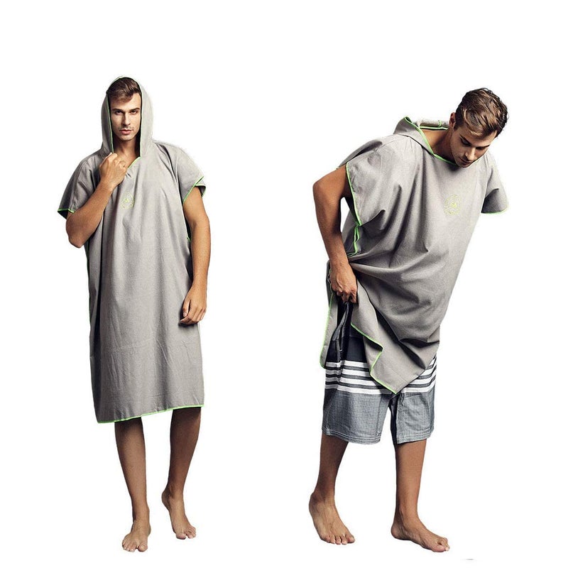 Hiturbo Microfiber Surf Poncho, Wetsuit Changing Bath Robe, Quick Dry Pool Swim Beach Towel with Hood (Gray) - Image 3