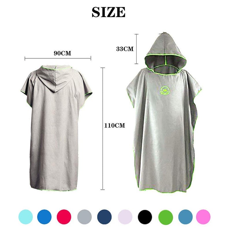 Hiturbo Microfiber Surf Poncho, Wetsuit Changing Bath Robe, Quick Dry Pool Swim Beach Towel with Hood (Gray) - Image 2