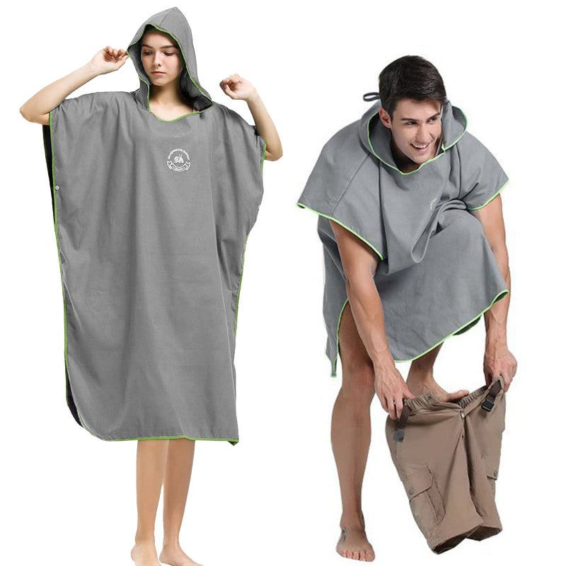 Hiturbo Microfiber Surf Poncho, Wetsuit Changing Bath Robe, Quick Dry Pool Swim Beach Towel with Hood (Gray) - Image 1