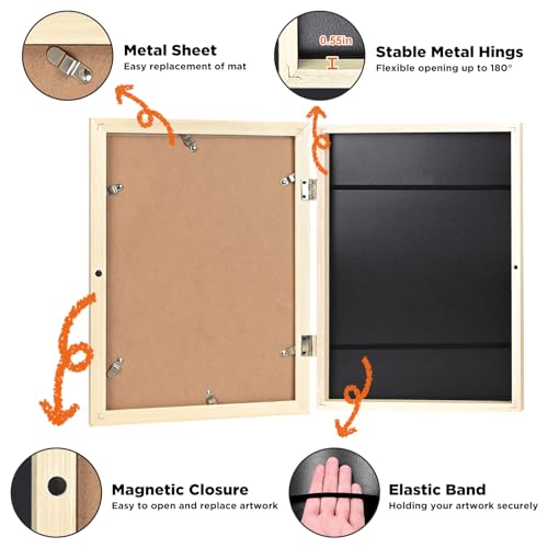 KINLINK 10x12.5 Kids Art Frames Set of 2, Solid Wood Kids Artwork Frames Changeable with Acrylic Front Opening Holds 150 Pictures, Art Frame for Kids Artwork with Mat or without Mat, Natural - Image 4