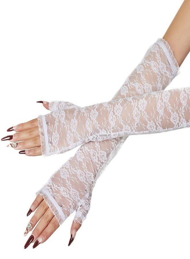 Unsutuo Fingerless Lace Gloves Long Wedding Floral Gloves Costume Flower Glove for Women and Girls (white, one size) - Image 5