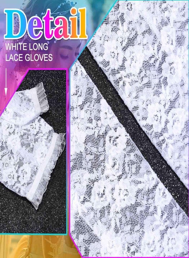 Unsutuo Fingerless Lace Gloves Long Wedding Floral Gloves Costume Flower Glove for Women and Girls (white, one size) - Image 4