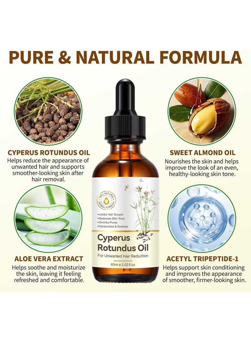 ATRJSZ 60ml Cyperus Rotundus Oil for Hair Removal，Inhibits Excessive Hair Growth, Reduces Excess Hair On the Body, Moisturizes and Soothes the Skin, Shrinks Pores, Suitable for All Skin Types - Image 5