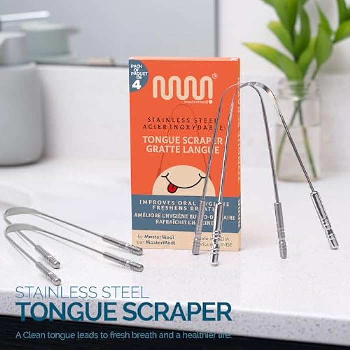MasterMedi Tongue Cleaner Tongue Scraper Surgical Grade Stainless Steel Tongue Brush Dental Kit Professional Eliminate Bad Breath With Non-synthetic Grip (Family Pack (4 pcs) - Image 4