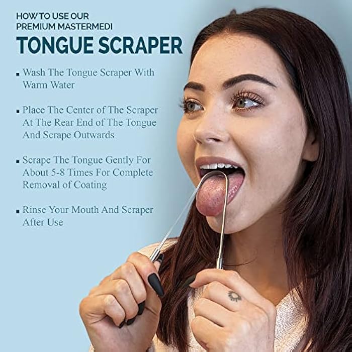MasterMedi Tongue Cleaner Tongue Scraper Surgical Grade Stainless Steel Tongue Brush Dental Kit Professional Eliminate Bad Breath With Non-synthetic Grip (Family Pack (4 pcs) - Image 5
