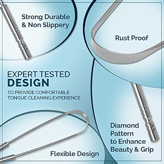 MasterMedi Tongue Cleaner Tongue Scraper Surgical Grade Stainless Steel Tongue Brush Dental Kit Professional Eliminate Bad Breath With Non-synthetic Grip (Family Pack (4 pcs) - Image 3