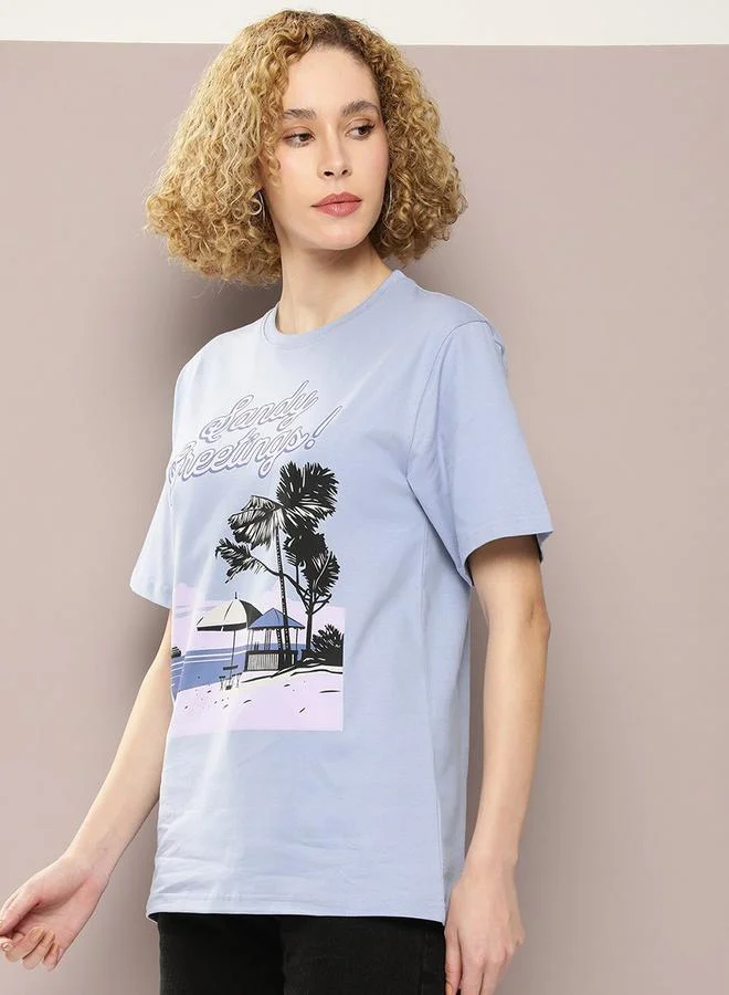 ديلينجر Oversized Sandy Graphic Print Combed Cotton T-Shirt by Styli