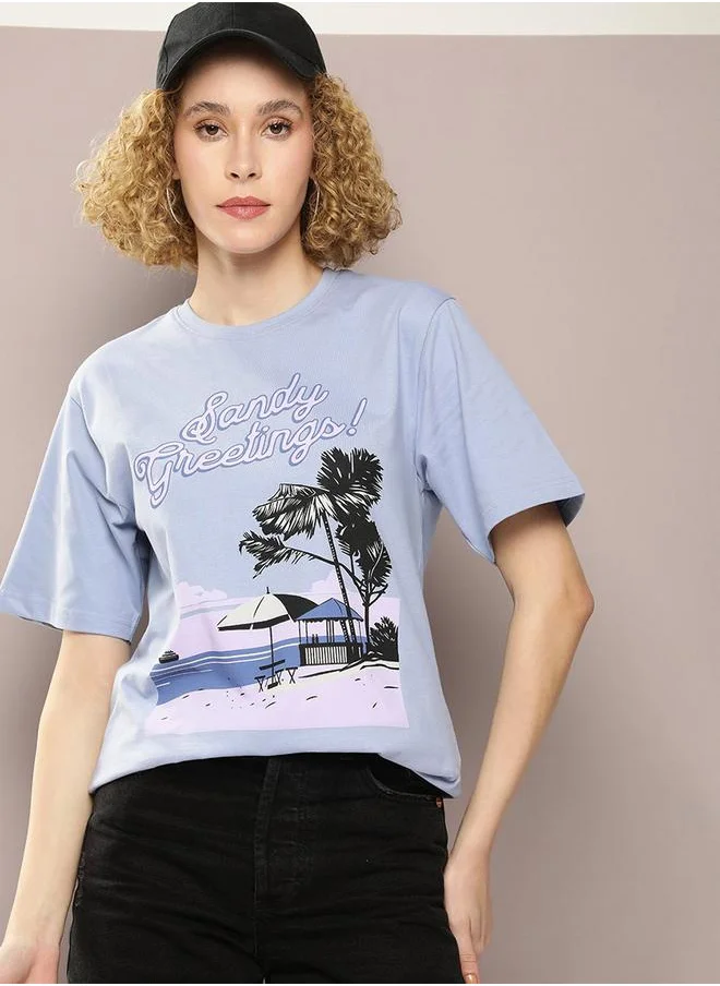 ديلينجر Oversized Sandy Graphic Print Combed Cotton T-Shirt