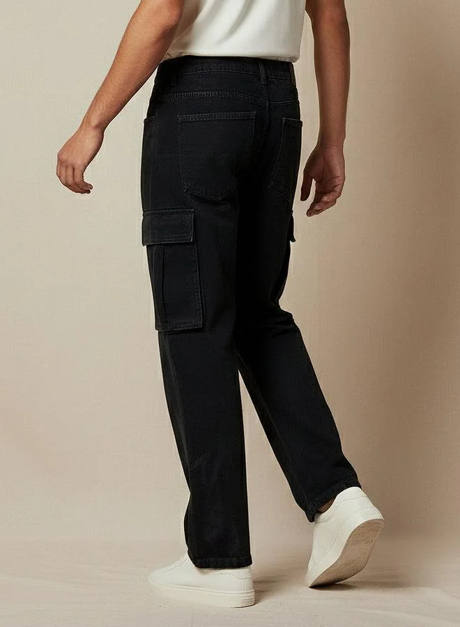 Splash FAV BLACK Men Regular Fit Mid Rise Cargo Jeans for Men | Best Price UAE
