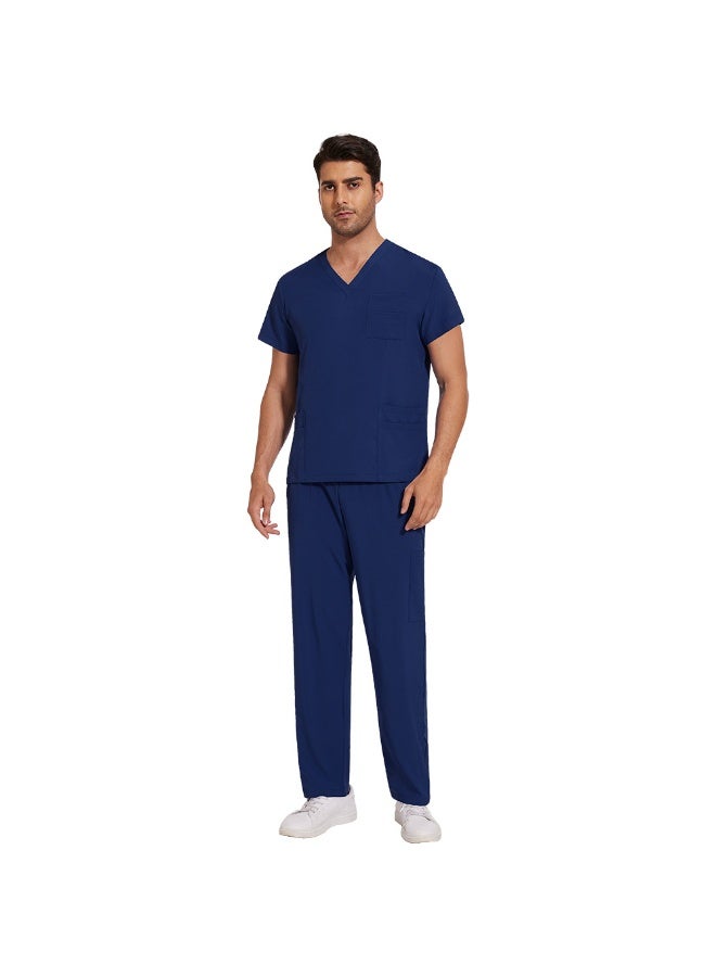 NIBEMINENT Scrubs Uniform Men Workwear Lab Work Clothes Uniforms Health Service Nursing Uniforms Short Sleeve V-neck Scrubs Tops+Pants Suit - Image 1