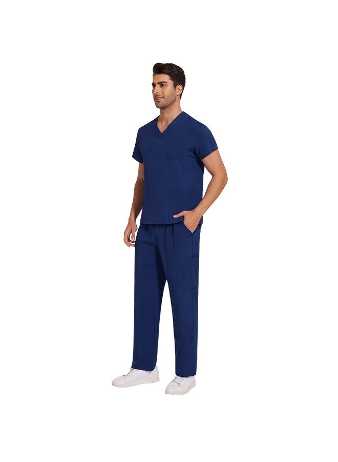 NIBEMINENT Scrubs Uniform Men Workwear Lab Work Clothes Uniforms Health Service Nursing Uniforms Short Sleeve V-neck Scrubs Tops+Pants Suit - Image 2