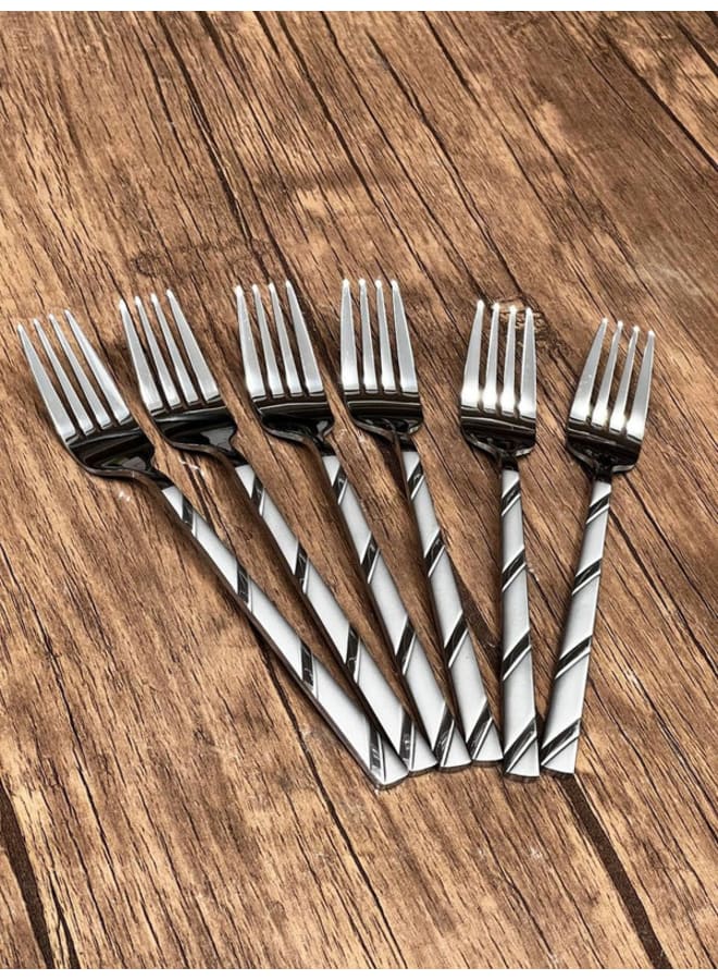 شوك عشاء زخرفية بمقابض مخططة، طقم من 6 قطع صغيرة الحجم. - Image 1