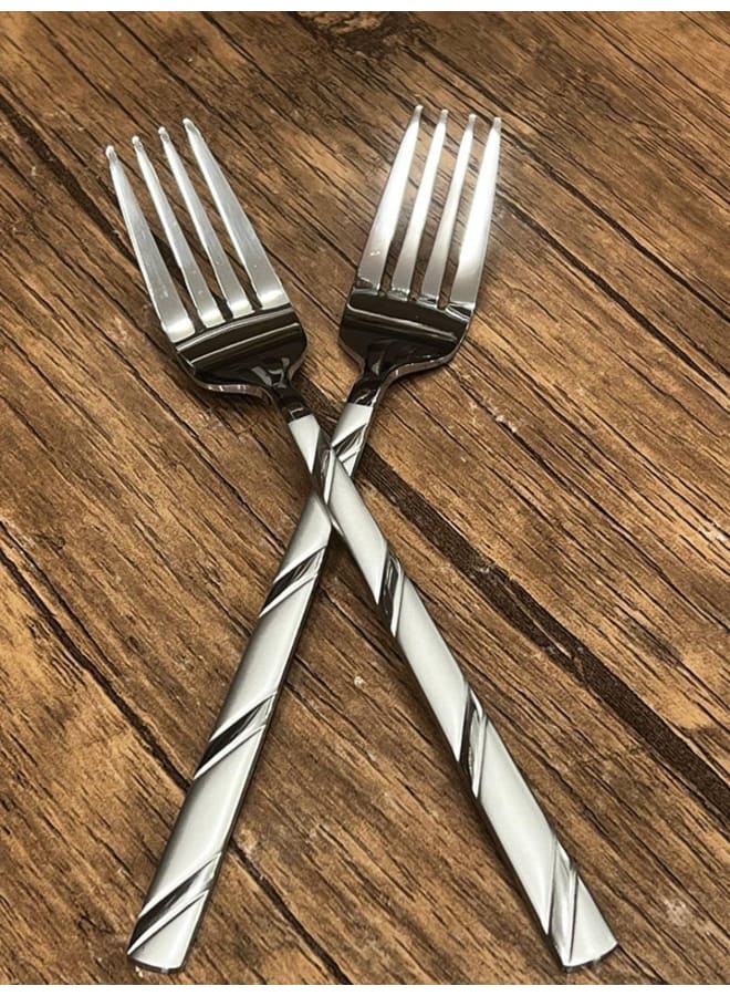 شوك عشاء زخرفية بمقابض مخططة، طقم من 6 قطع صغيرة الحجم. - Image 3