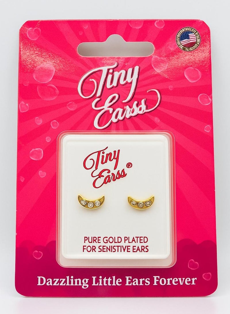 Earss Crescent Moon With Cubic Zirconia Stones Stud Earrings For Kids, Gold Plated - Image 5