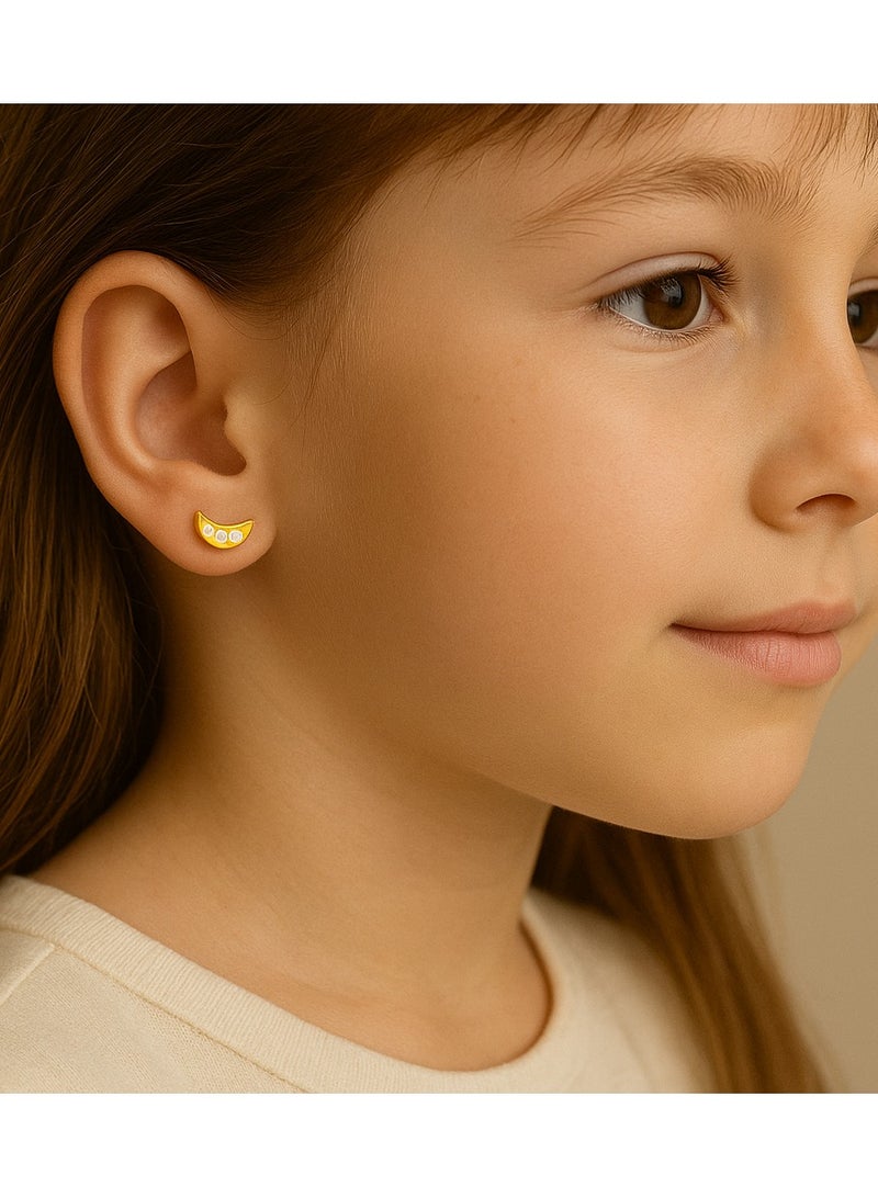 Earss Crescent Moon With Cubic Zirconia Stones Stud Earrings For Kids, Gold Plated - Image 3