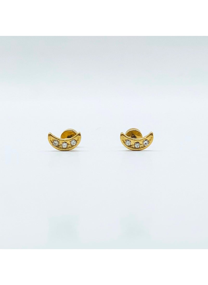 Earss Crescent Moon With Cubic Zirconia Stones Stud Earrings For Kids, Gold Plated  - Image 1