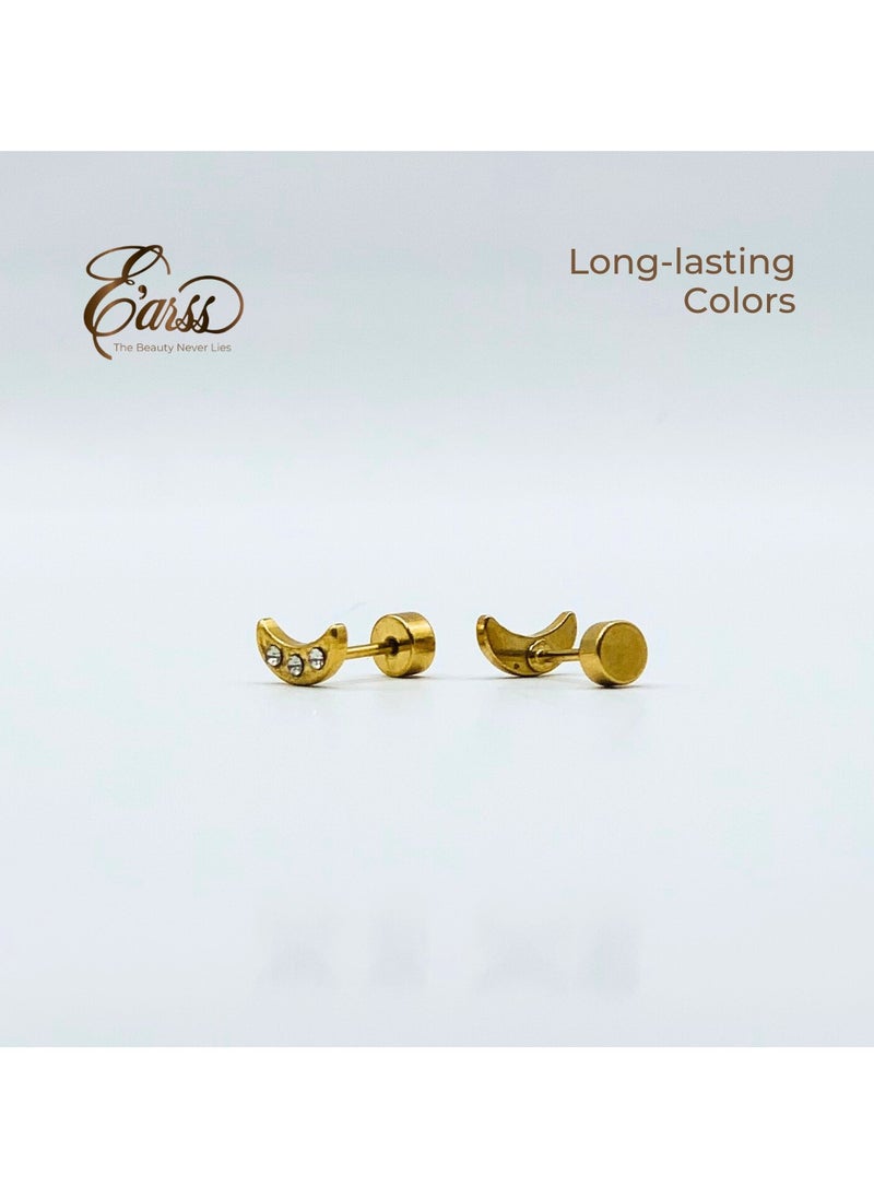 Earss Crescent Moon With Cubic Zirconia Stones Stud Earrings For Kids, Gold Plated  - Image 5