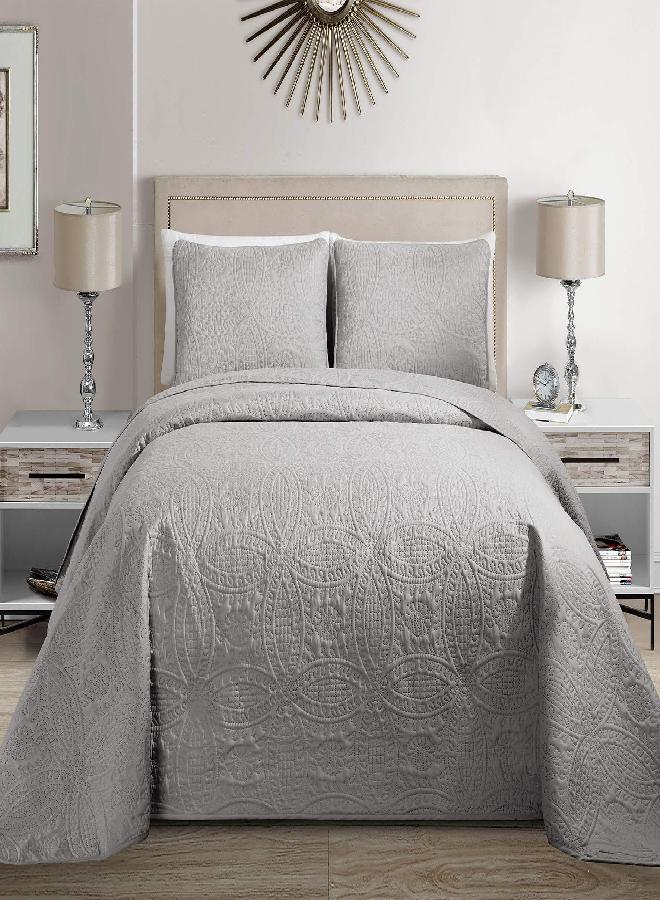 Fancy Linen Fancy Collection Embossed Coverlet Bedspread Over Size Set Solid # Austin (Silver, King/California King) - Image 3