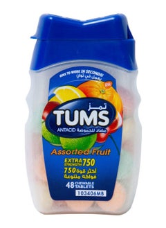 gsk Tums Extra Strength 750Mg Chewable Tablets Assorted Fruits, 48 Pieces 