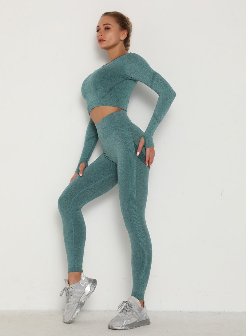 Loquat Yoga Tight Fitting Stretch Soft Sets Green - Image 2